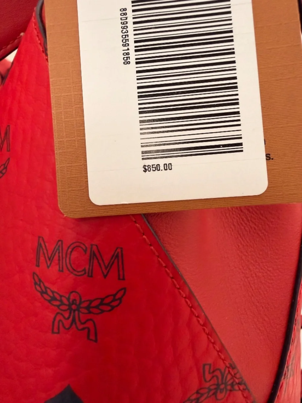Authentic MCM Red Visetos Hobo Shoulder Bag Adjustable Strap Large Tote Purse